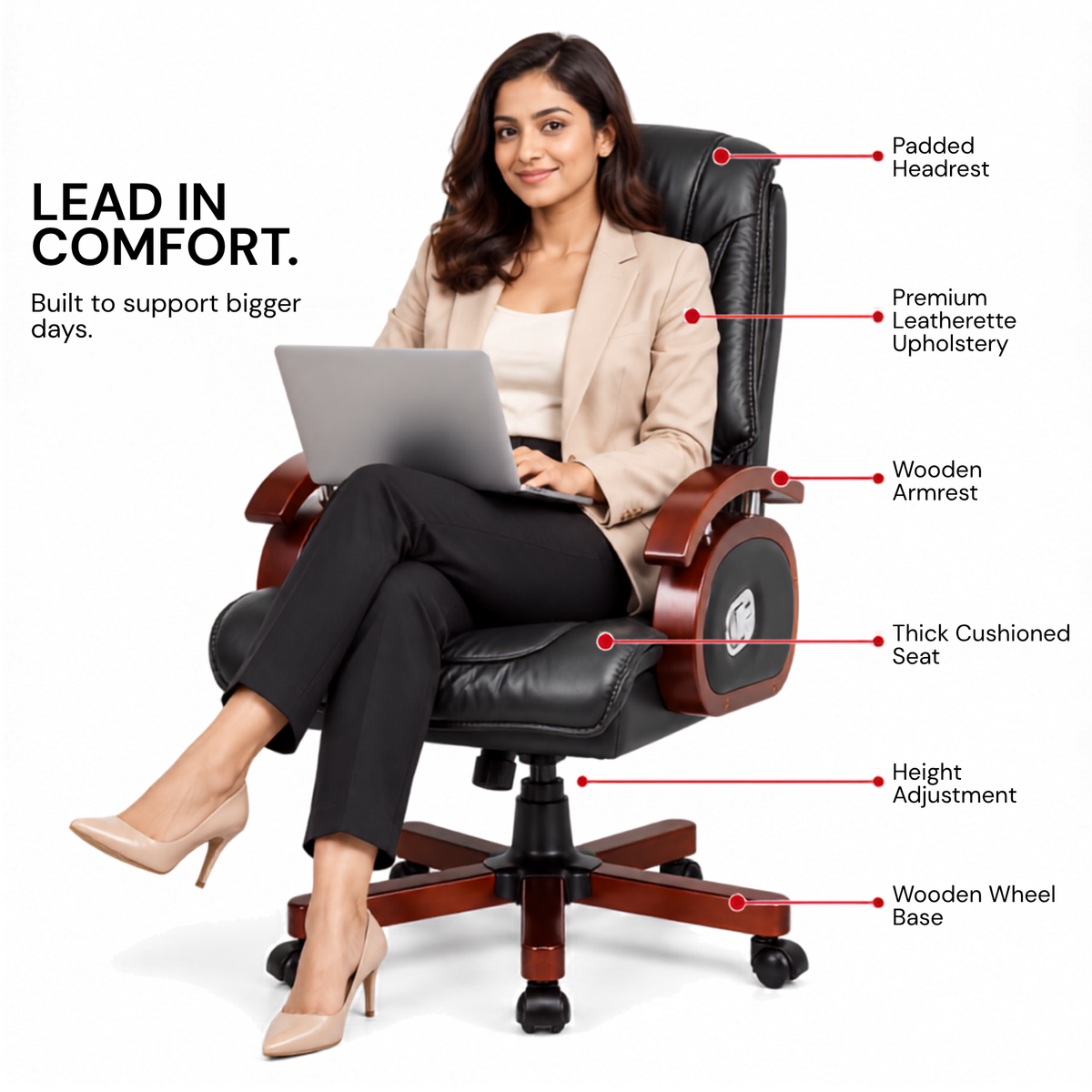 Ergonomic Director Chair: Modern Design, Plyboard & Leatherette, Recliner, Height Adjustable, Fixed Armrest & Revolving for Ultimate Comfort