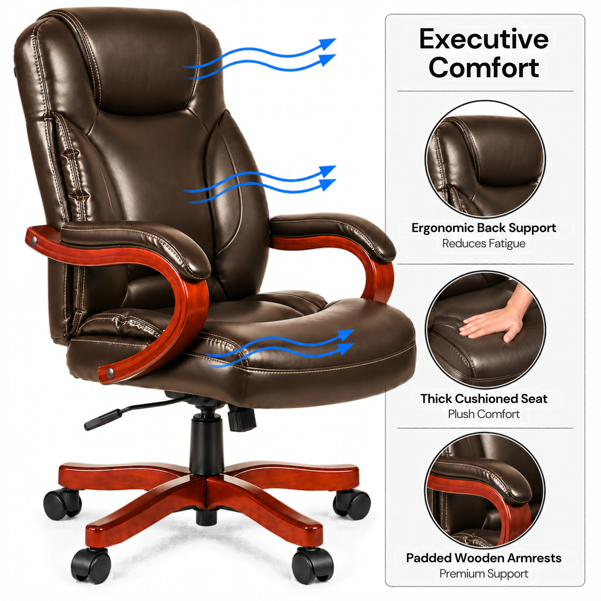 Director office Chair Made in Plyboard with Leatherette Upholstery & Armrest with Height Adjustable & Revolving Chair