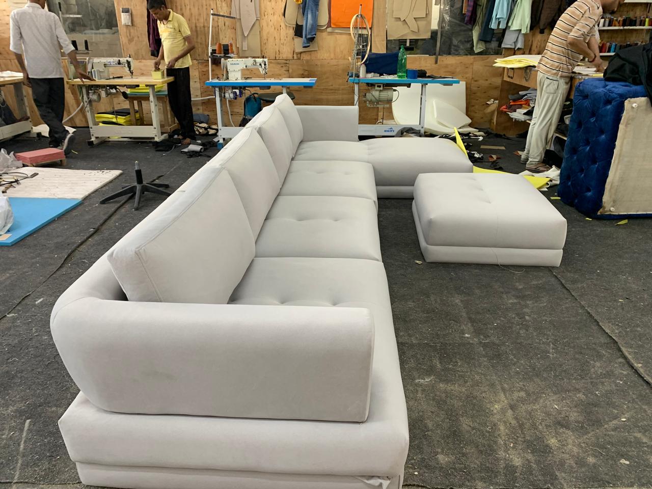 Home and Living Room Luxury Design 3 Seater Sofa made wooden and Upholstery & Metal Legs Base Modern Look in Home Grey