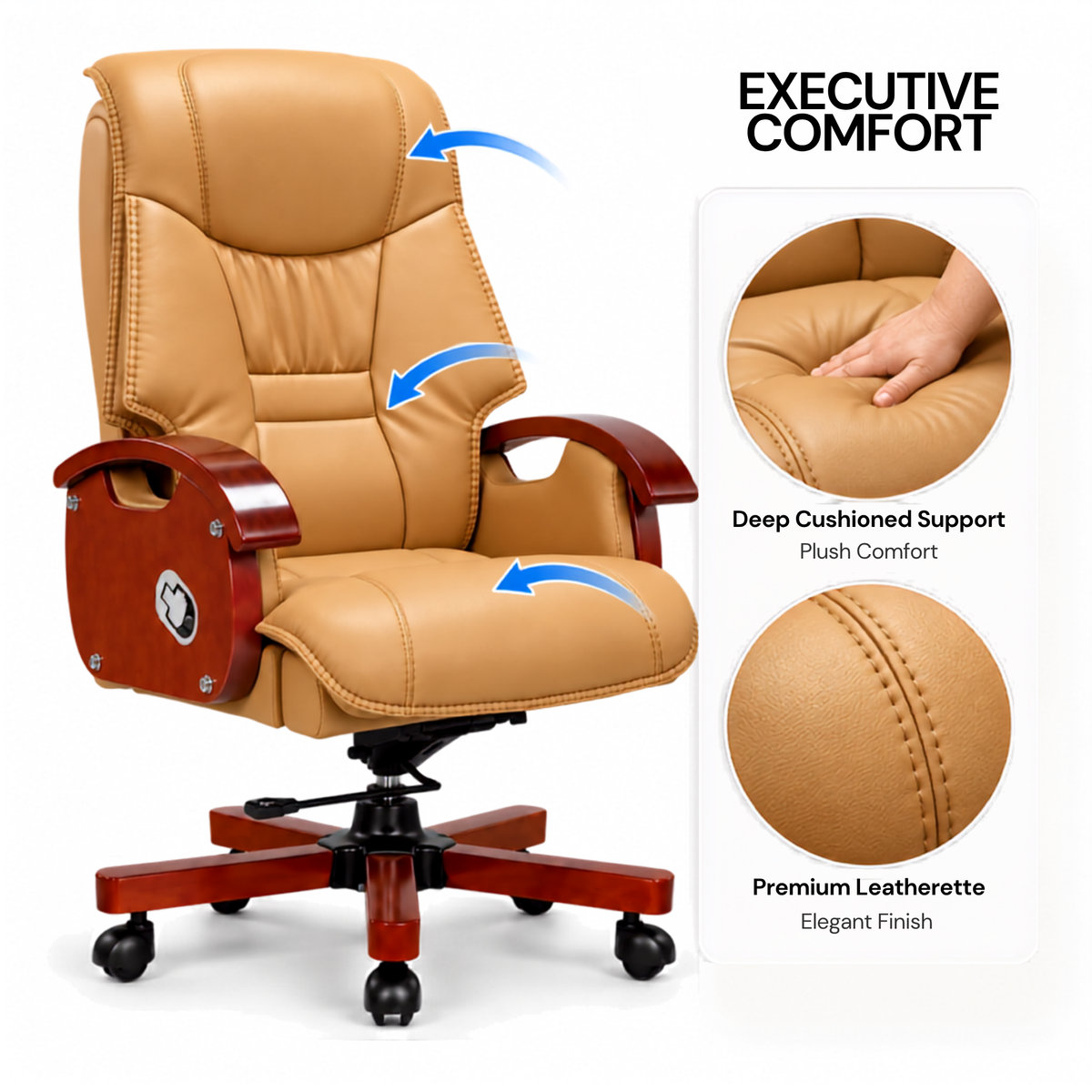 High Back Director Chair for office Modern Design Made in Plyboard with Leatherette & Recliner & Height Adjustable and Revolving Chair