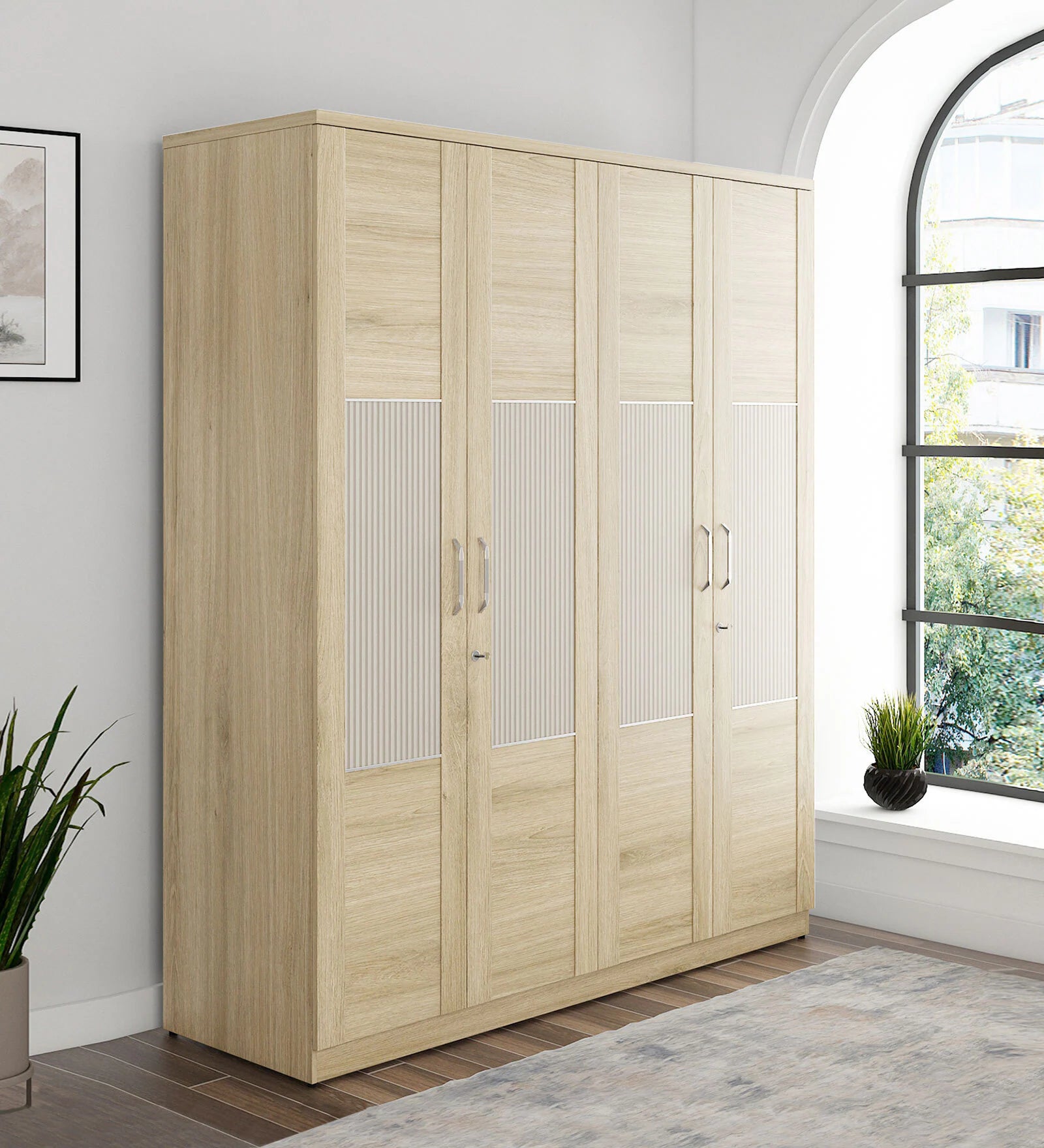 Wardrobe 4‑Door with Stylish Design, Drawers & Shelves, with Multi-Storage Options