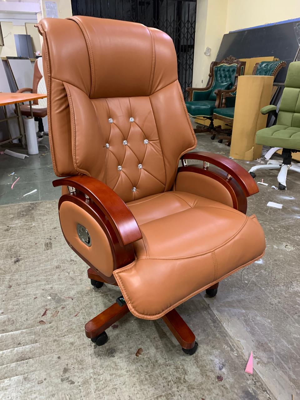 High Back Director Chair with Height Adjustable Wooden Base