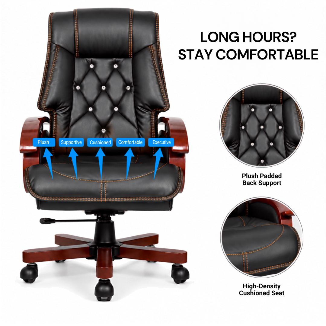Premium High Back Leatherette Wooden Base & Handle Office Chair for Director & Executive | Revolving Recliner, Soft Heavy Cushion