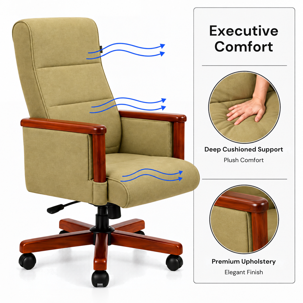 High Back Wooden with Fabric Revolving & Recliner Chair | Director Chair | Office - Cream Color