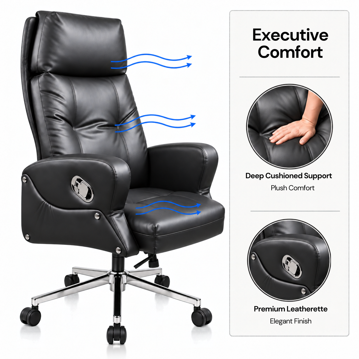 Director and Executive Chair High Back Faux Leather, Comfortable Seat Swivel Chair Revolving and Recliner Chair