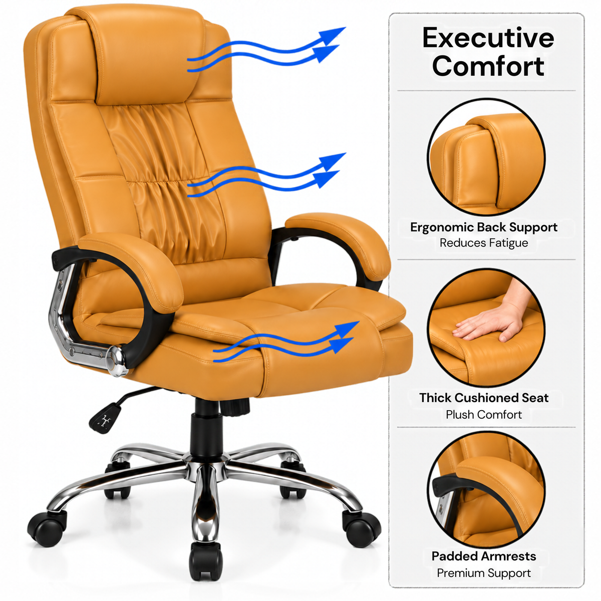 High Back Office Executive Chair with Chrome Base