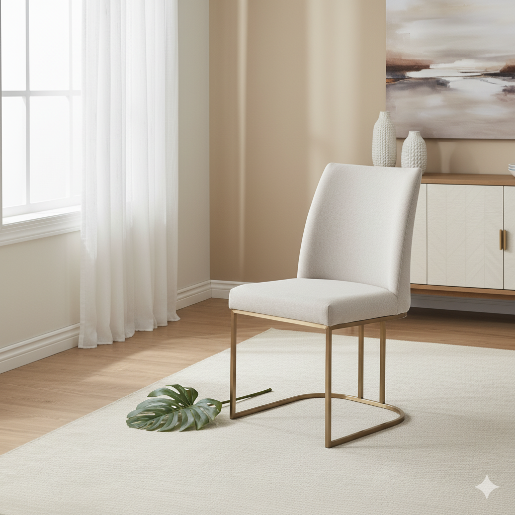 Elegant Upholstered Dining Chair with Gold Metal Base - Modern Home Furniture