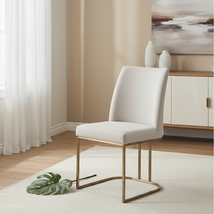 Elegant Upholstered Dining Chair with Gold Metal Base - Modern Home Furniture