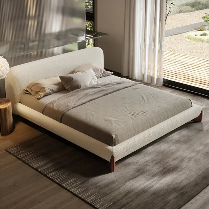 Modern White Boucle Bed – Upholstered, Plywood Frame, 36″ Headboard Height, Easy-Assembly,(Queen/King)