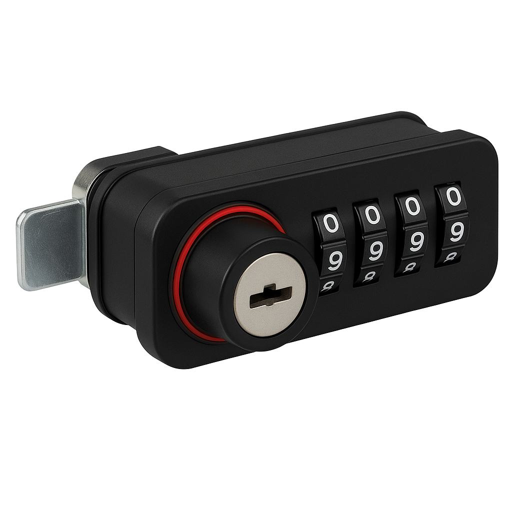 Black combination lock on a white background