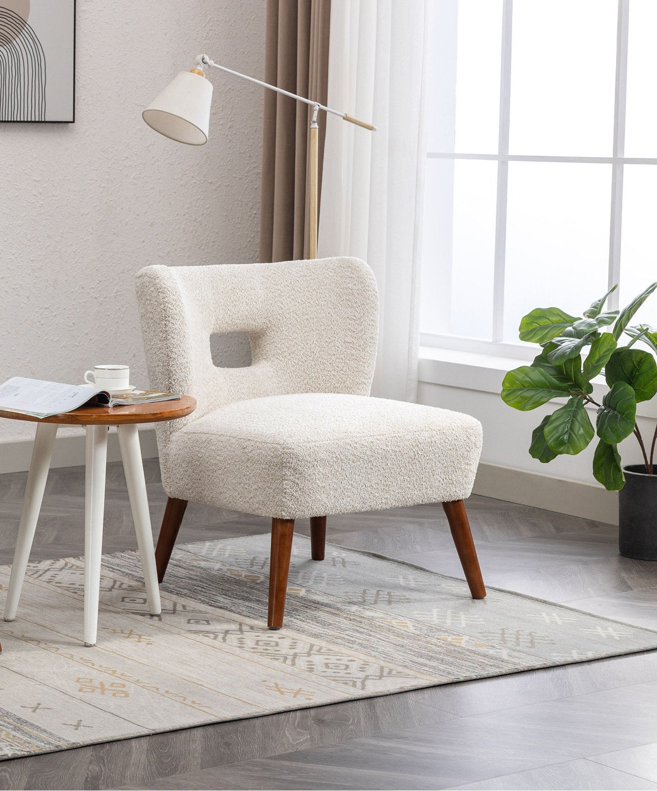 Accent Chair with Open Back & Wooden Legs, Armless Slipper Chair -