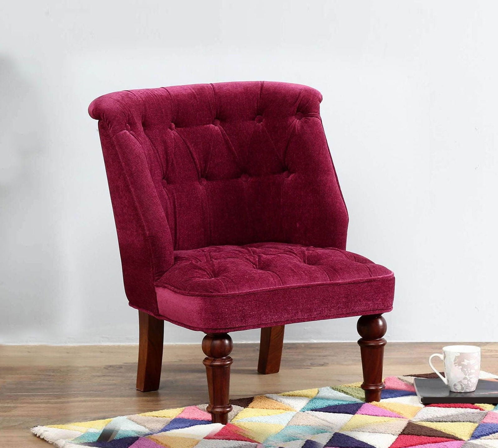 Accent Lounge Chair Upholstered in Velvet Teak Wood -