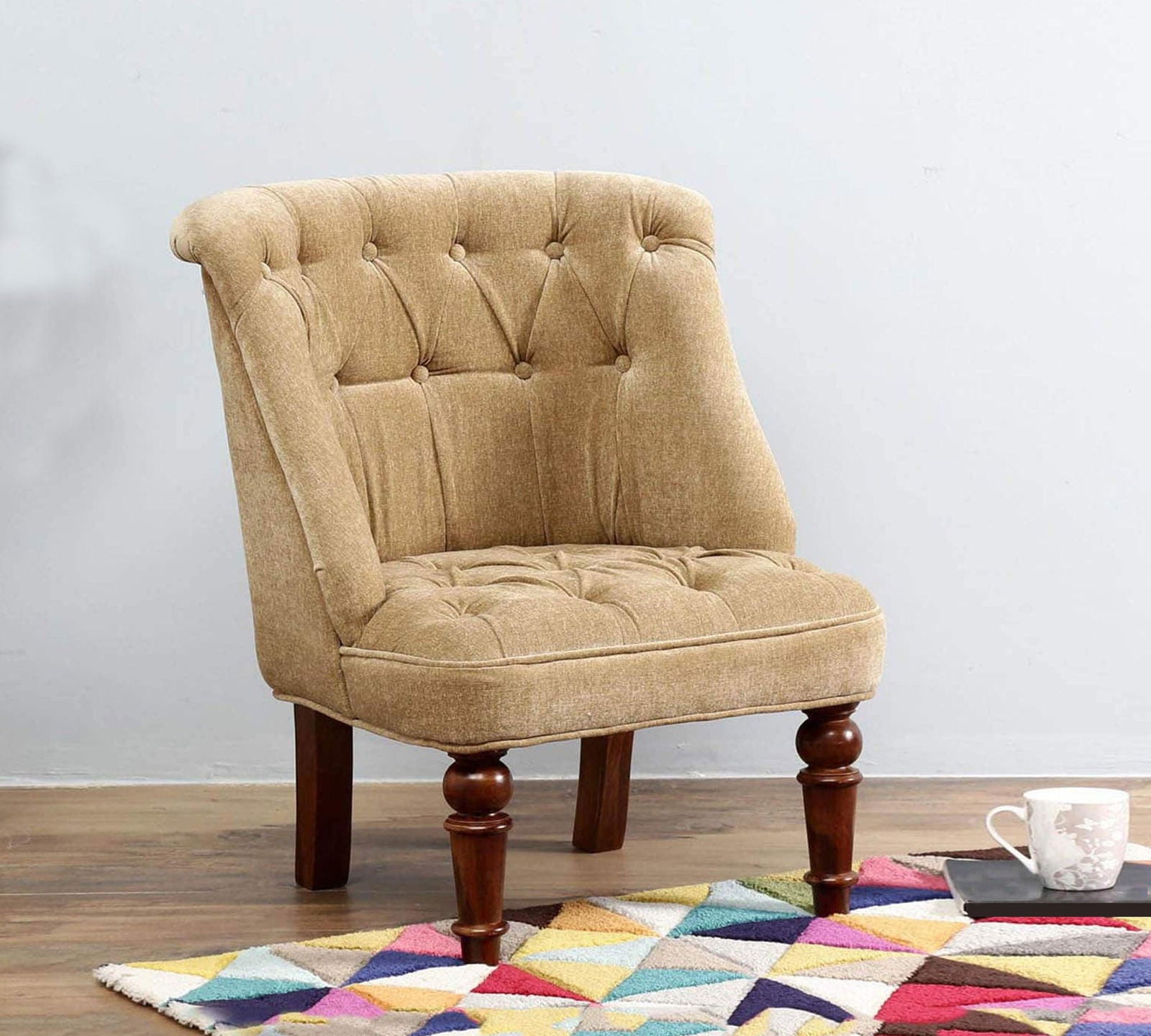 Accent Lounge Chair Upholstered in Velvet Teak Wood -