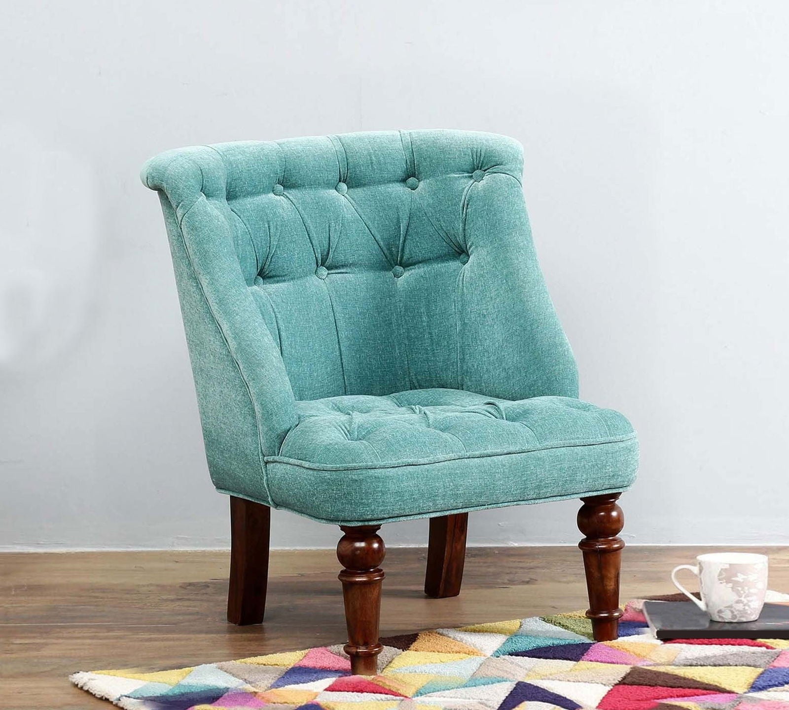 Accent Lounge Chair Upholstered in Velvet Teak Wood -