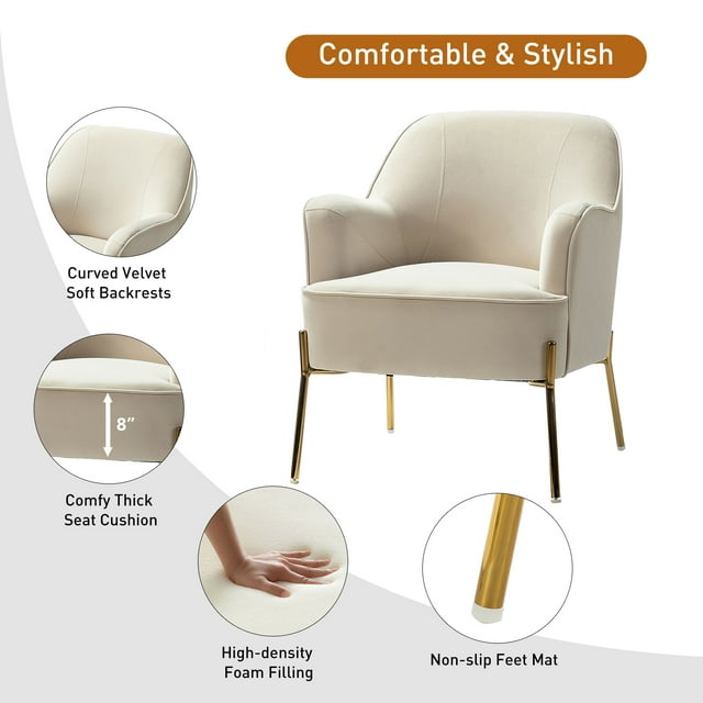 Accent Velvet Armchair with Metal Golden Powder Coating Legs -