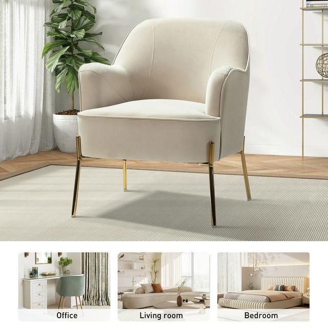 Accent Velvet Armchair with Metal Golden Powder Coating Legs -