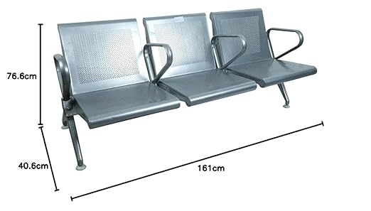 Airport Chair 3 Seater & Reception Waiting Area Chair, Silver -