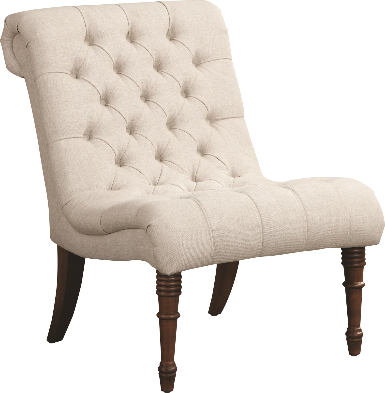 Armless Tufted Back Accent Chair with Wooden Legs -