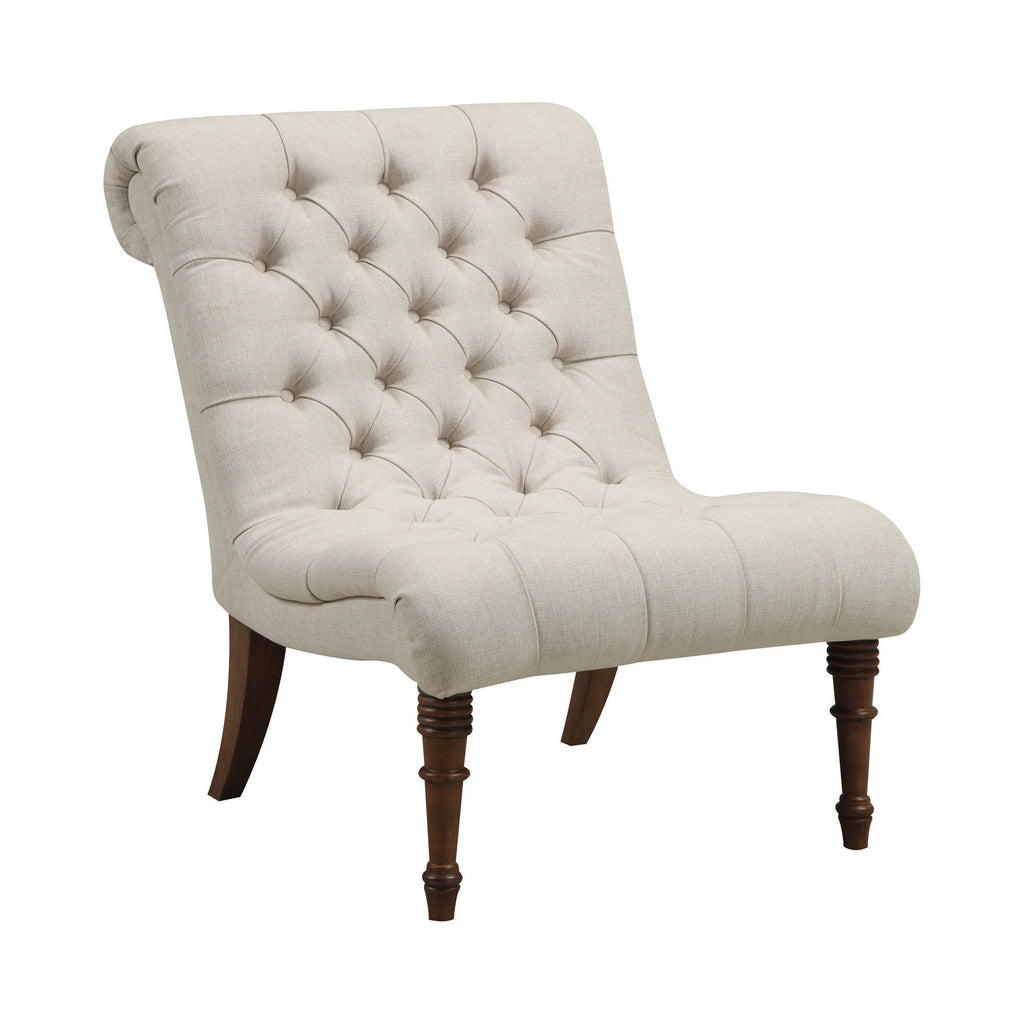 Armless Tufted Back Accent Chair with Wooden Legs -