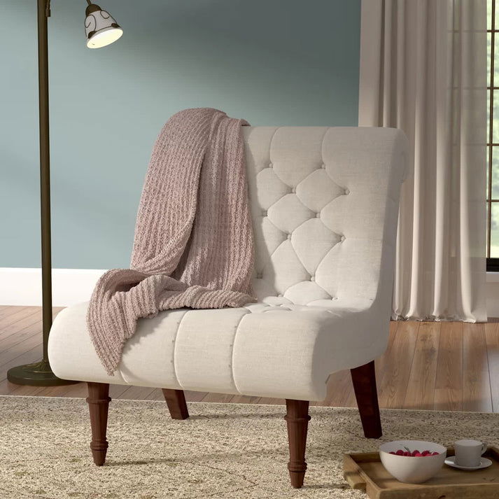 Armless Tufted Back Accent Chair with Wooden Legs -