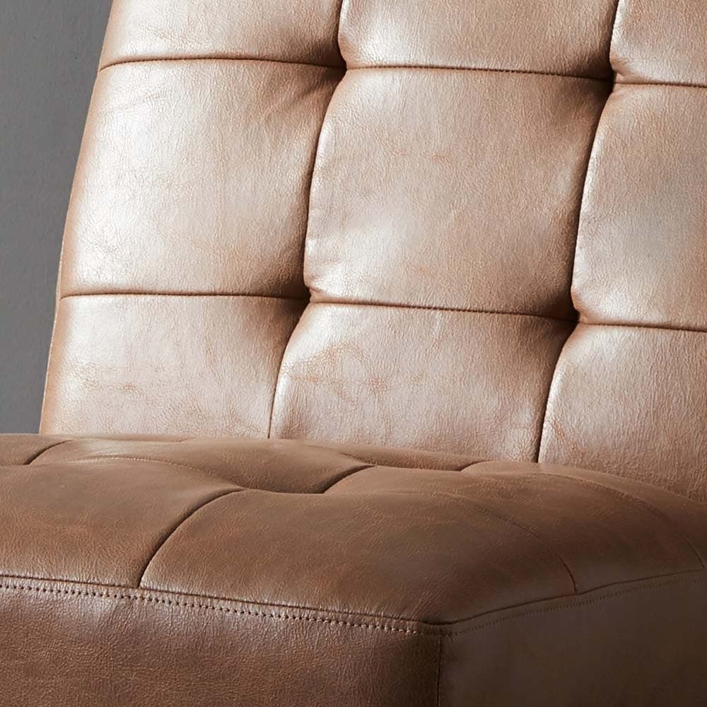 Armless Tufted Brown Chair With Metal Legs -