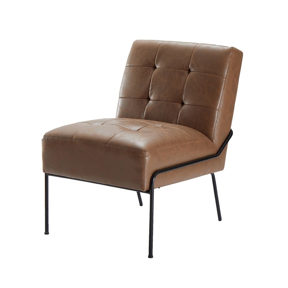 Armless Tufted Brown Chair With Metal Legs -