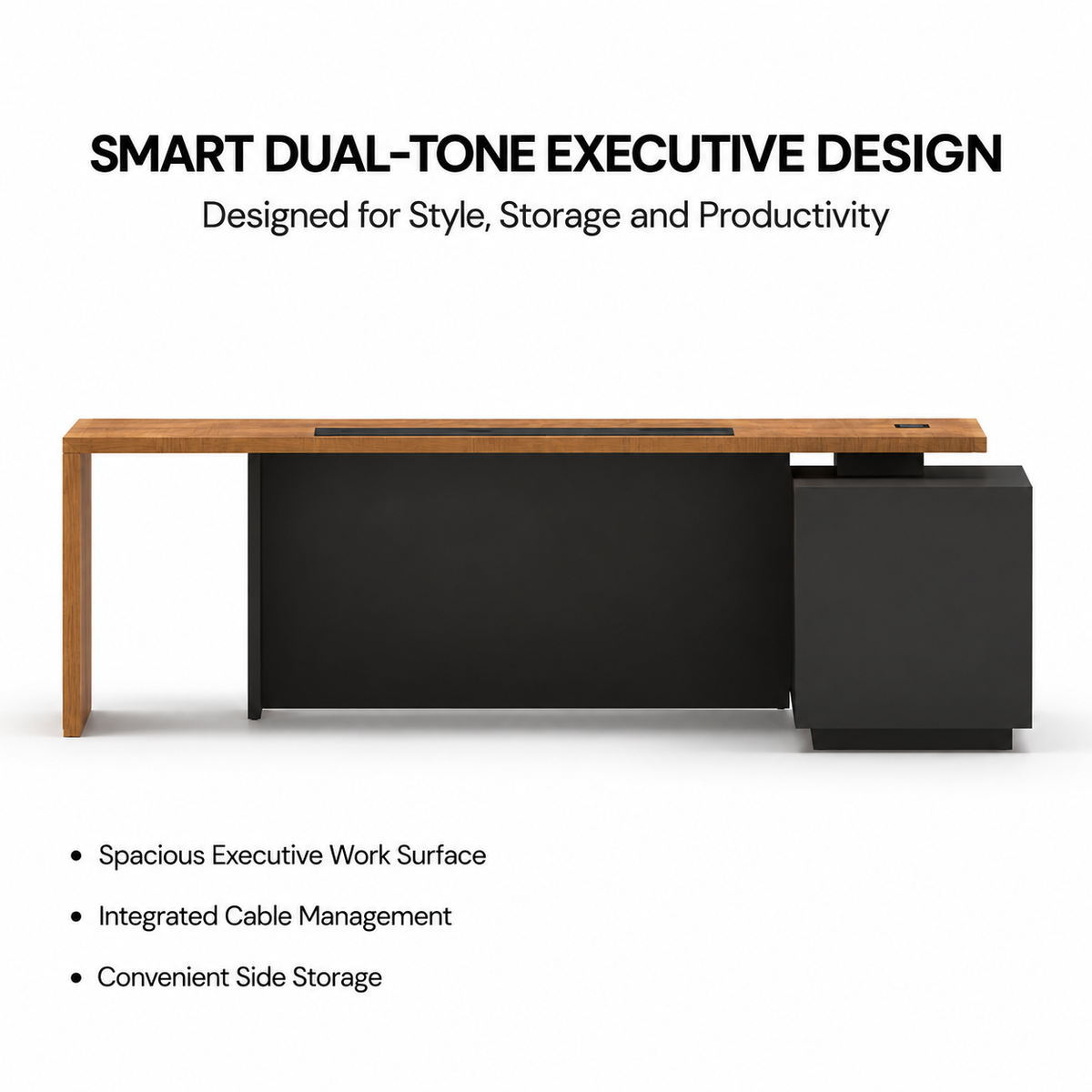 Director Table for office Furniture Made in Particle Board/ MDF/Plywood with Two shelves & Lockable Storage, One Wire Manager