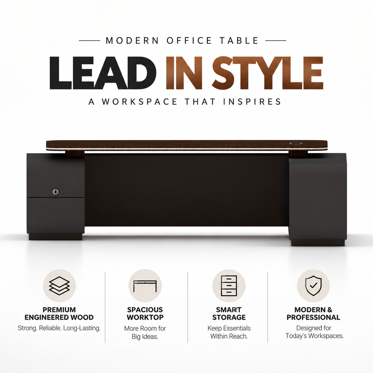 Luxury L Shape Director Office Table with Side Storage Unit, Premium Cabin Table for CEO, Director, MD Office Furniture