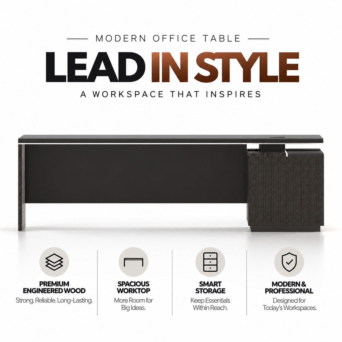 Director Office Table with Side Organizer , Modern Executive Desk for CEO, Manager and Corporate Workspace Furniture