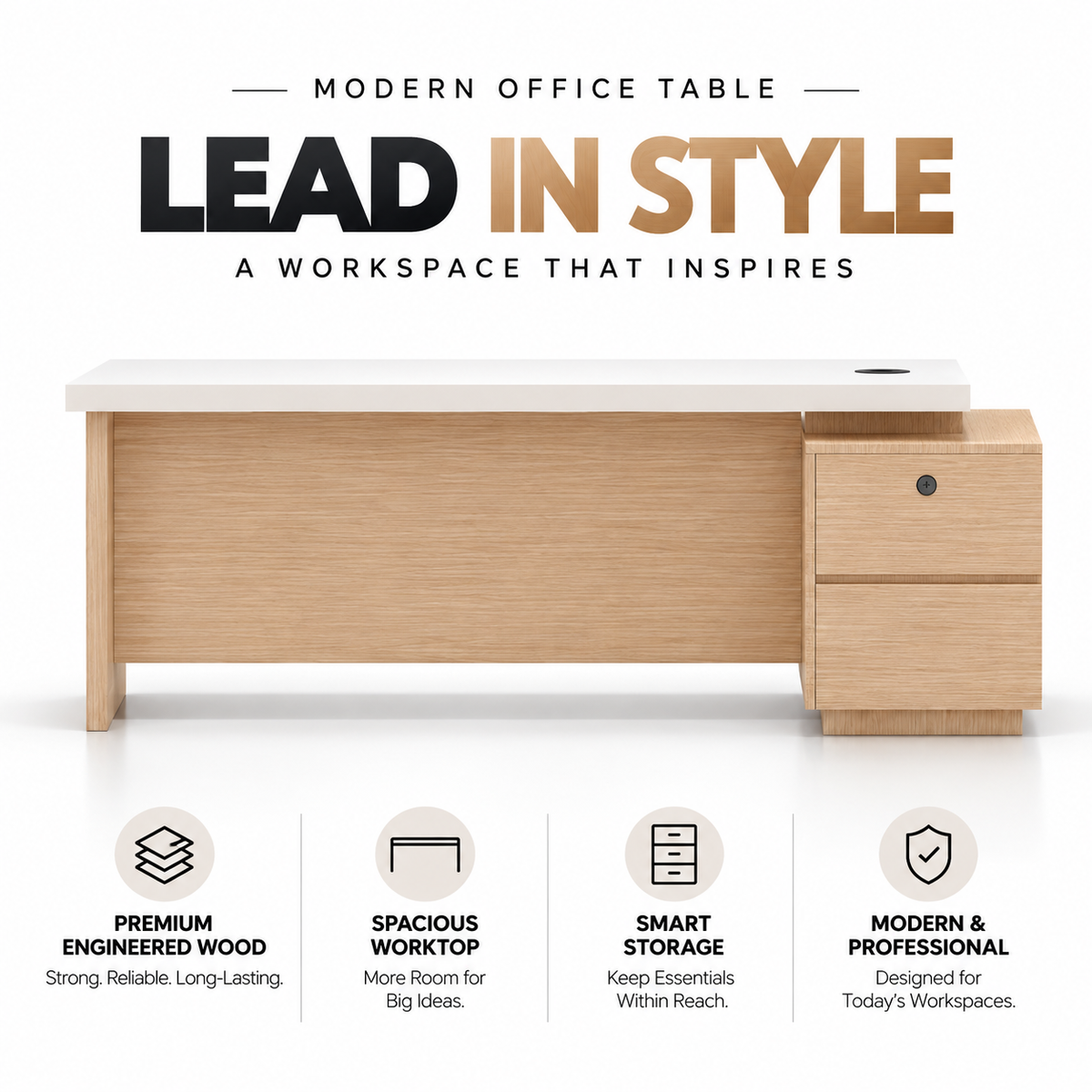 Modern Executive Office Desk with Side Organizer , Premium Manager Table in and with Finish for Workspace