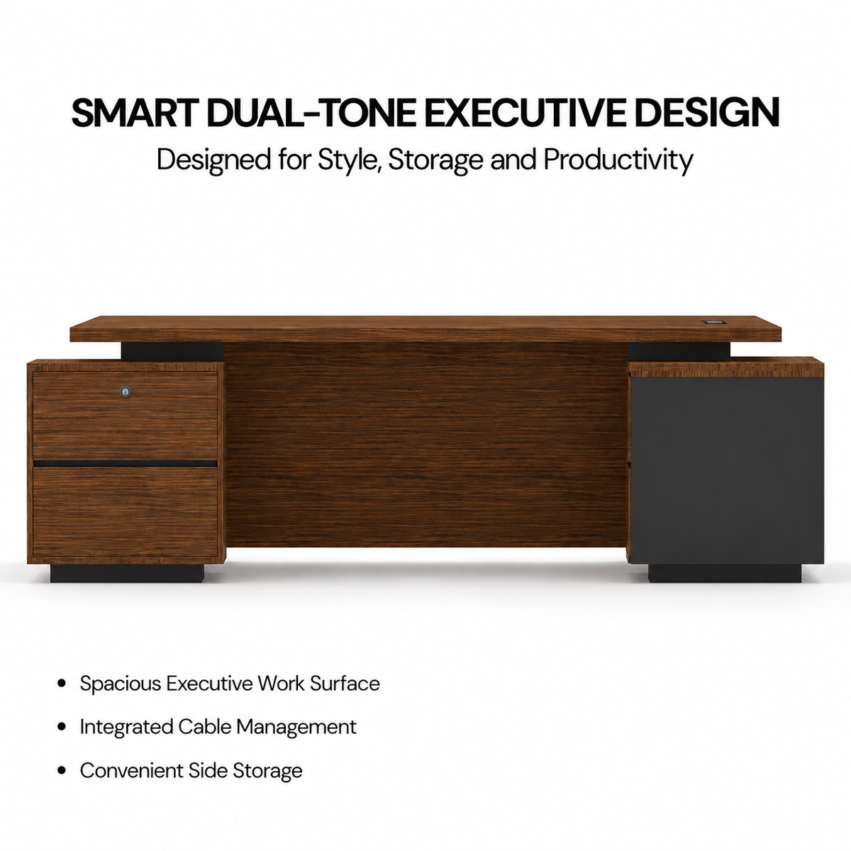 Luxury Executive Director Table with Floating Worktop, Integrated LED Under-Glow, Dark Matte Finish, Premium Office Desk