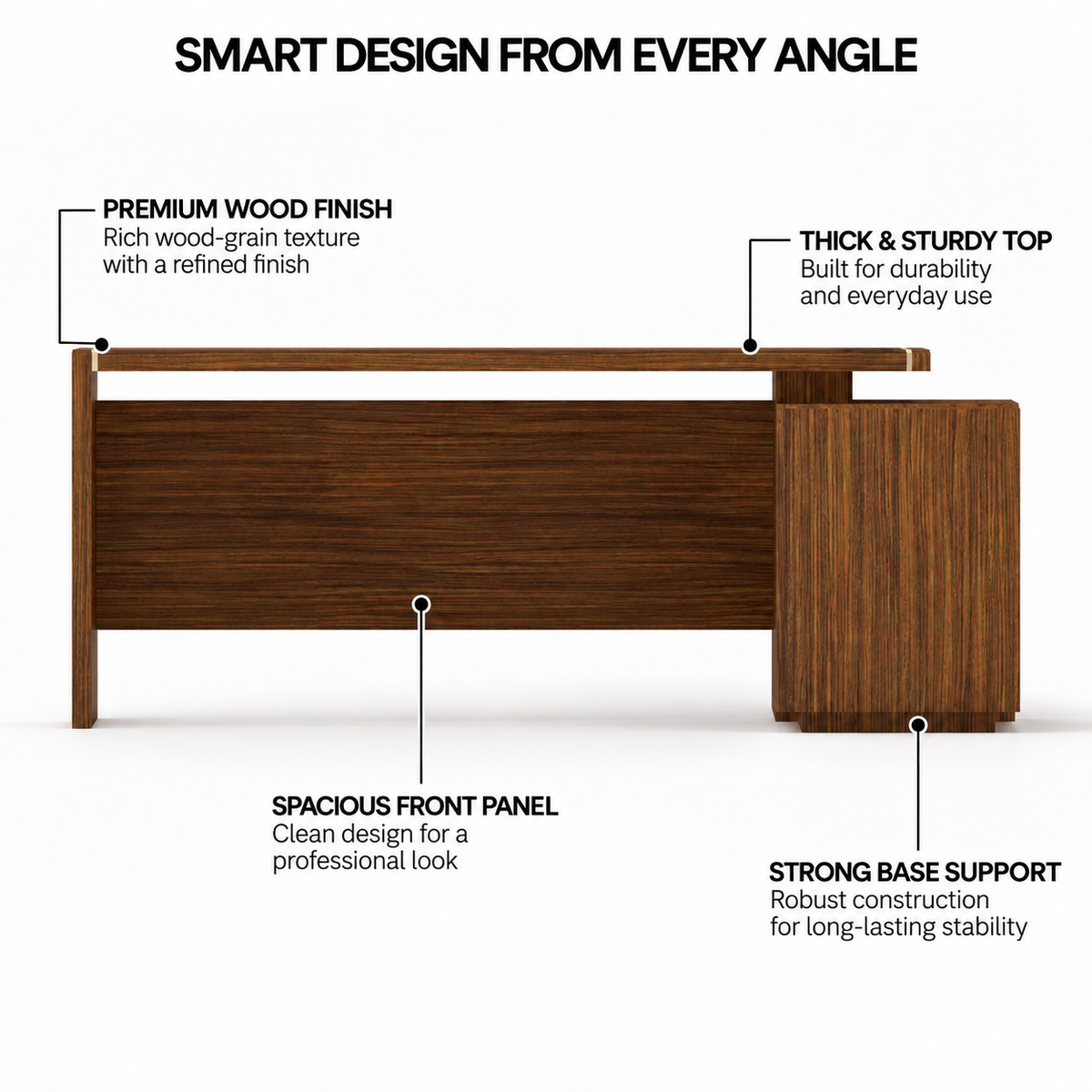 Modern Executive Director Office Table with Side Storage, Lockable Drawers & Premium Wooden Office Desk for CEO Cabin