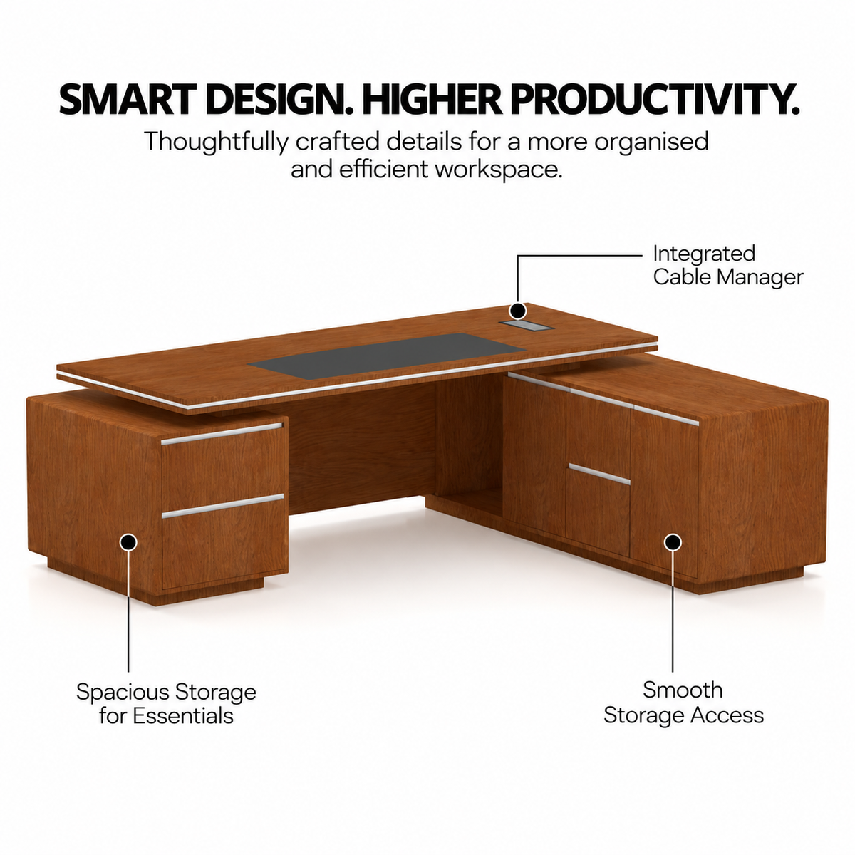 Luxury Executive Office Table with Side Storage, Premium PLY And amp; Manager Desk for Corporate Cabin and Office Interiors