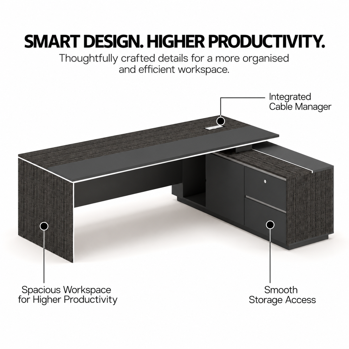 Director Office Table with Side Organizer , Modern Executive Desk for CEO, Manager and Corporate Workspace Furniture