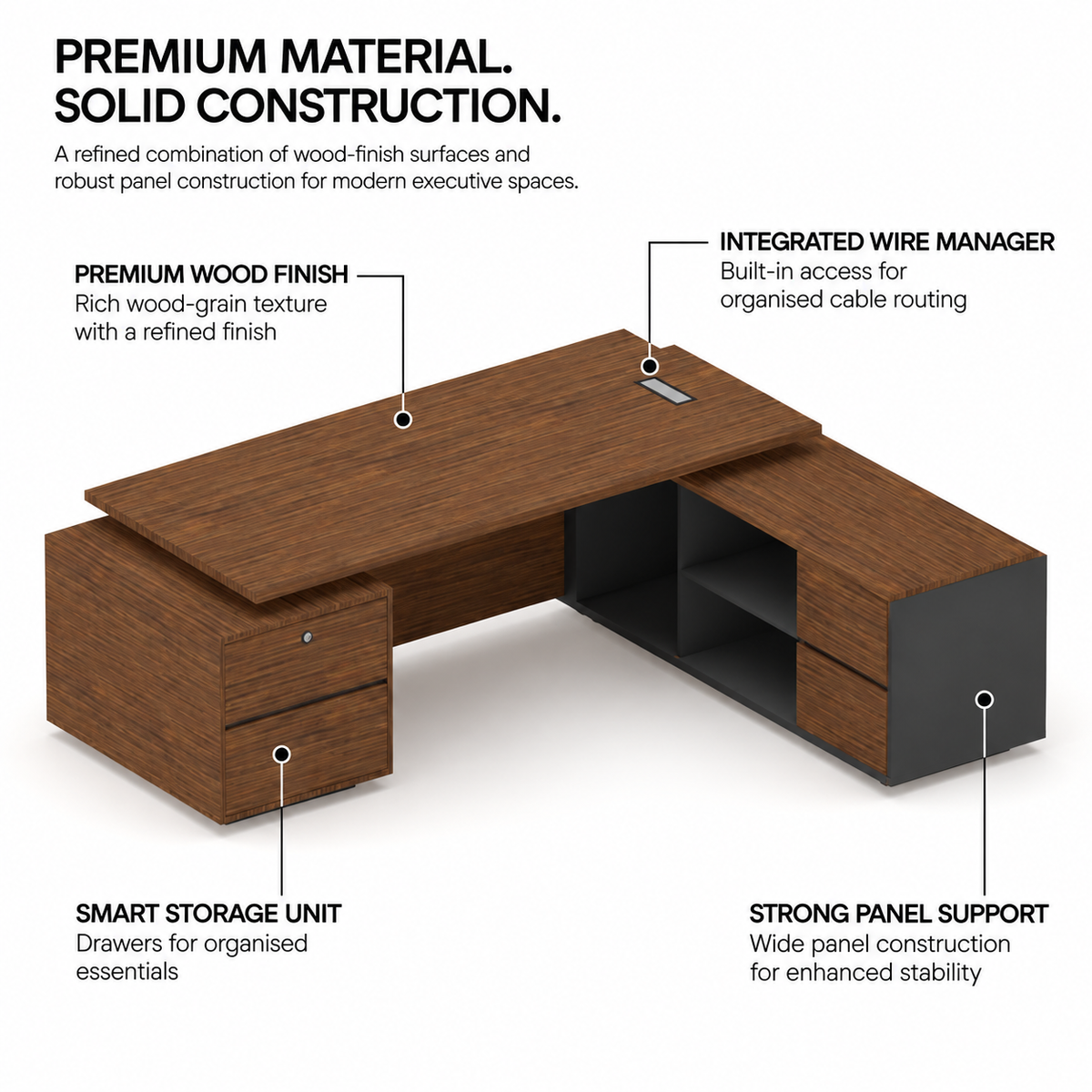 Luxury Executive Director Table with Floating Worktop, Integrated LED Under-Glow, Dark Matte Finish, Premium Office Desk