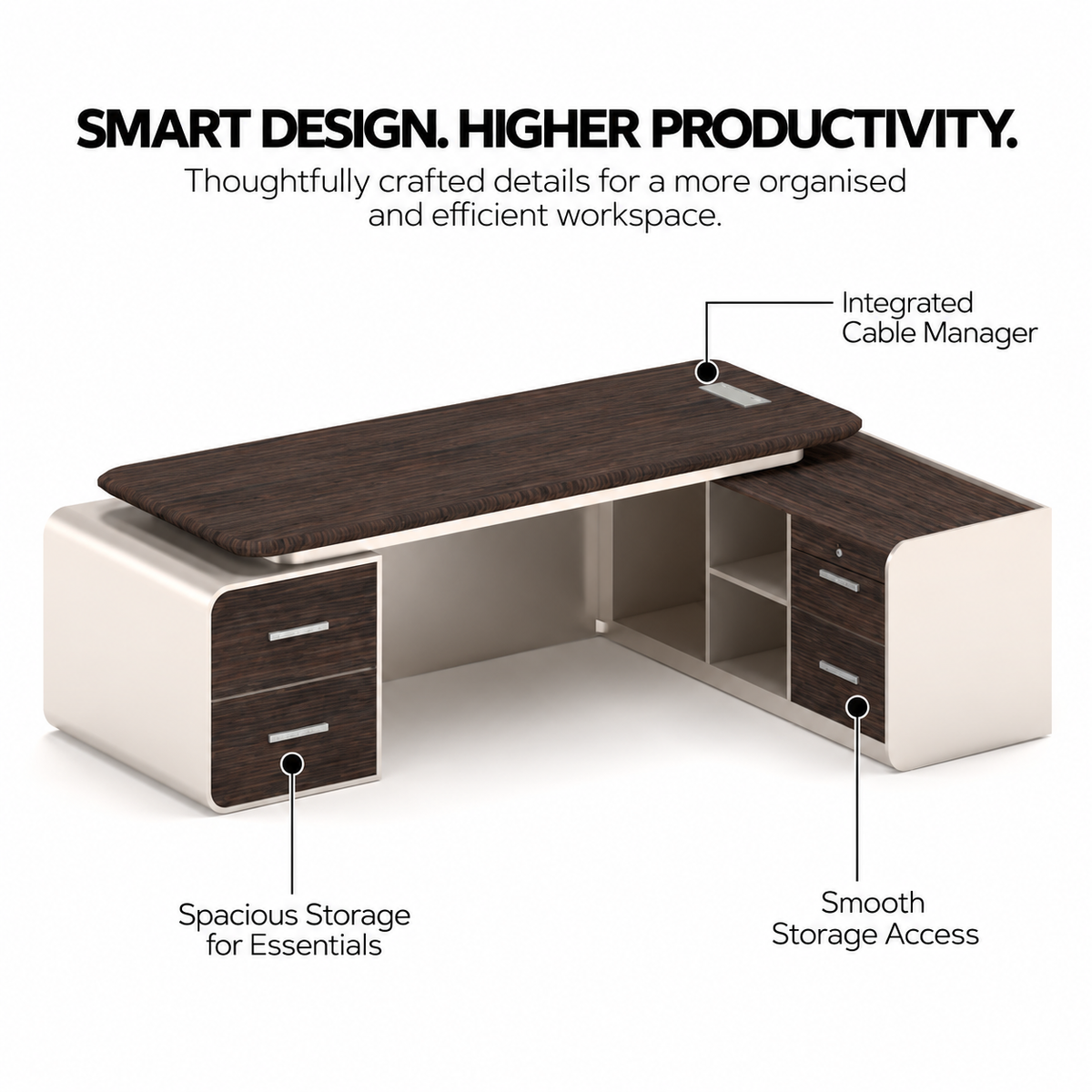 Modern Luxury L Shape Director Office Table with Side Organizer Unit | Executive CEO Desk for Corporate Cabin and Premium Workspace