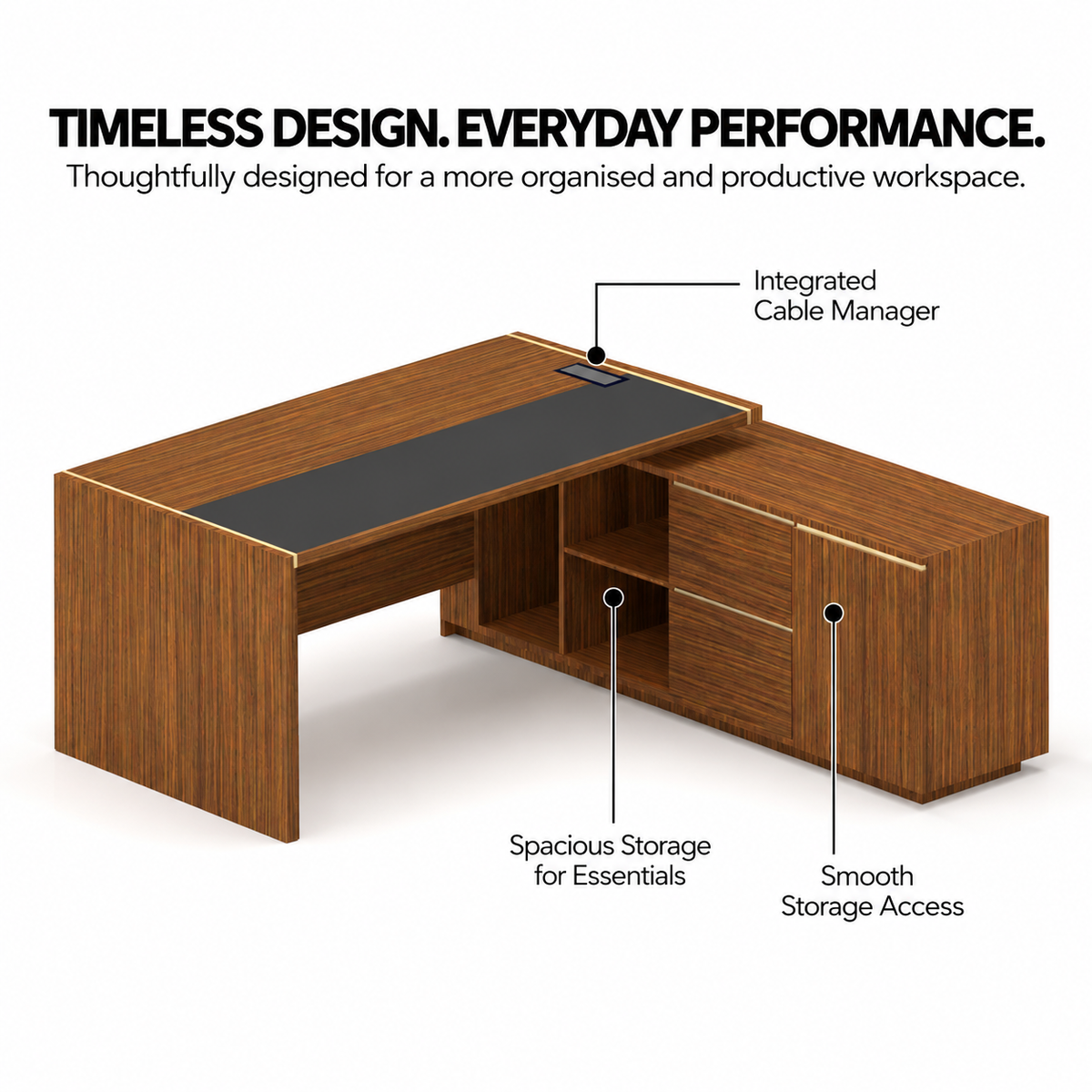 Modern Executive Director Office Table with Side Storage, Lockable Drawers & Premium Wooden Office Desk for CEO Cabin