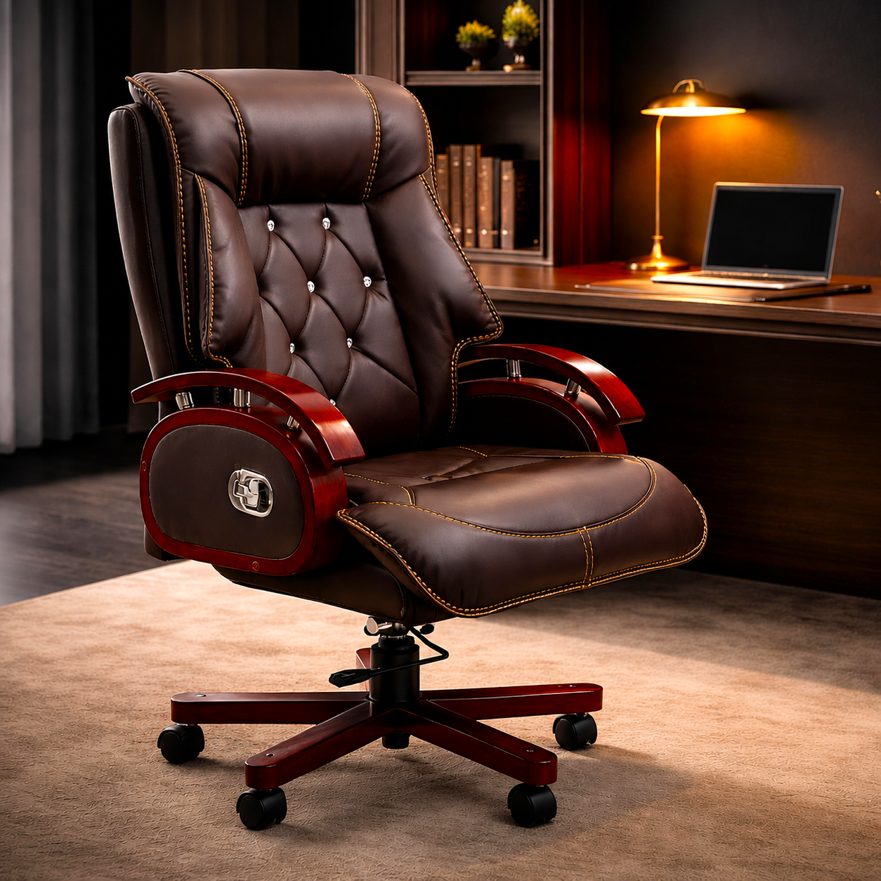 Best High Back Premium Leatherette Wooden Base and Handle Office Chair for Director & Executive Chairs Revolving Recliner and Swivel Height Adjustable Soft Heavy