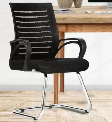 Black Office Visitor Chair with Chrome Pipe Legs -