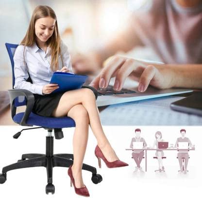 Blue Medium Back Office Executive Chair in Mesh with Nylon Wheels Base -