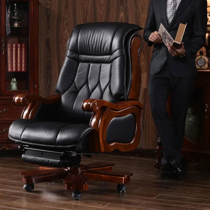 Boss Office Chair High-Back Leather Executive Swivel Adjustable Swivel Office Desk Chair with Armrests Lumbar Support -
