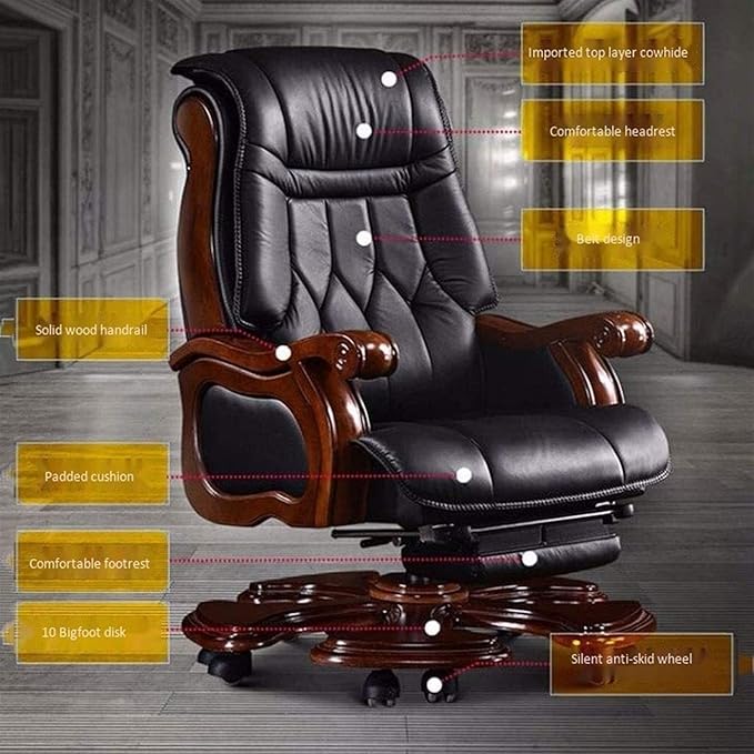 Boss Office Chair High-Back Leather Executive Swivel Adjustable Swivel Office Desk Chair with Armrests Lumbar Support -