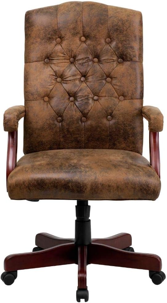 Brown Classic Leatherette Executive Office Chair | Armrest and Revolving Chair | Wooden Chair | Director Chair -