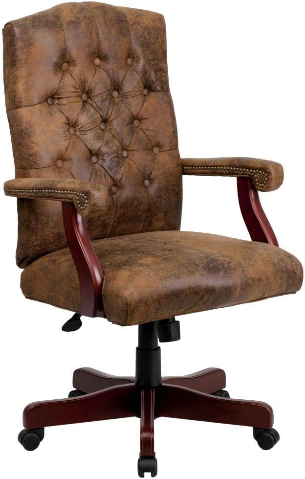 Brown Classic Leatherette Executive Office Chair | Armrest and Revolving Chair | Wooden Chair | Director Chair -