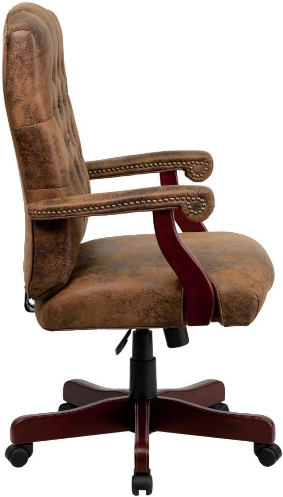 Brown Classic Leatherette Executive Office Chair | Armrest and Revolving Chair | Wooden Chair | Director Chair -