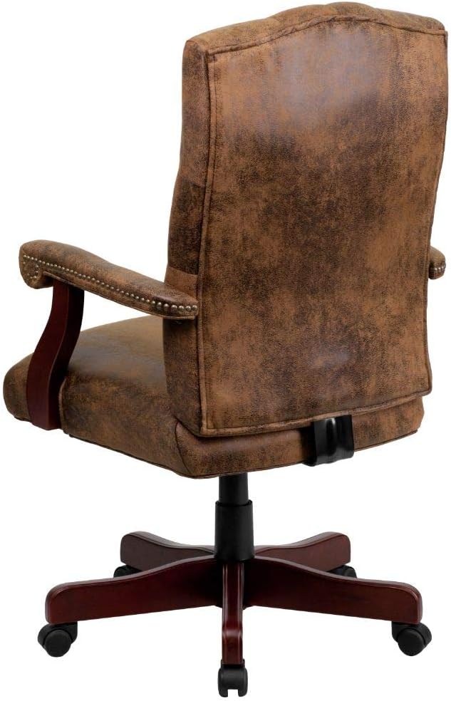 Brown Classic Leatherette Executive Office Chair | Armrest and Revolving Chair | Wooden Chair | Director Chair -