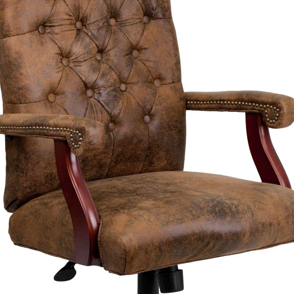 Brown Classic Leatherette Executive Office Chair | Armrest and Revolving Chair | Wooden Chair | Director Chair -