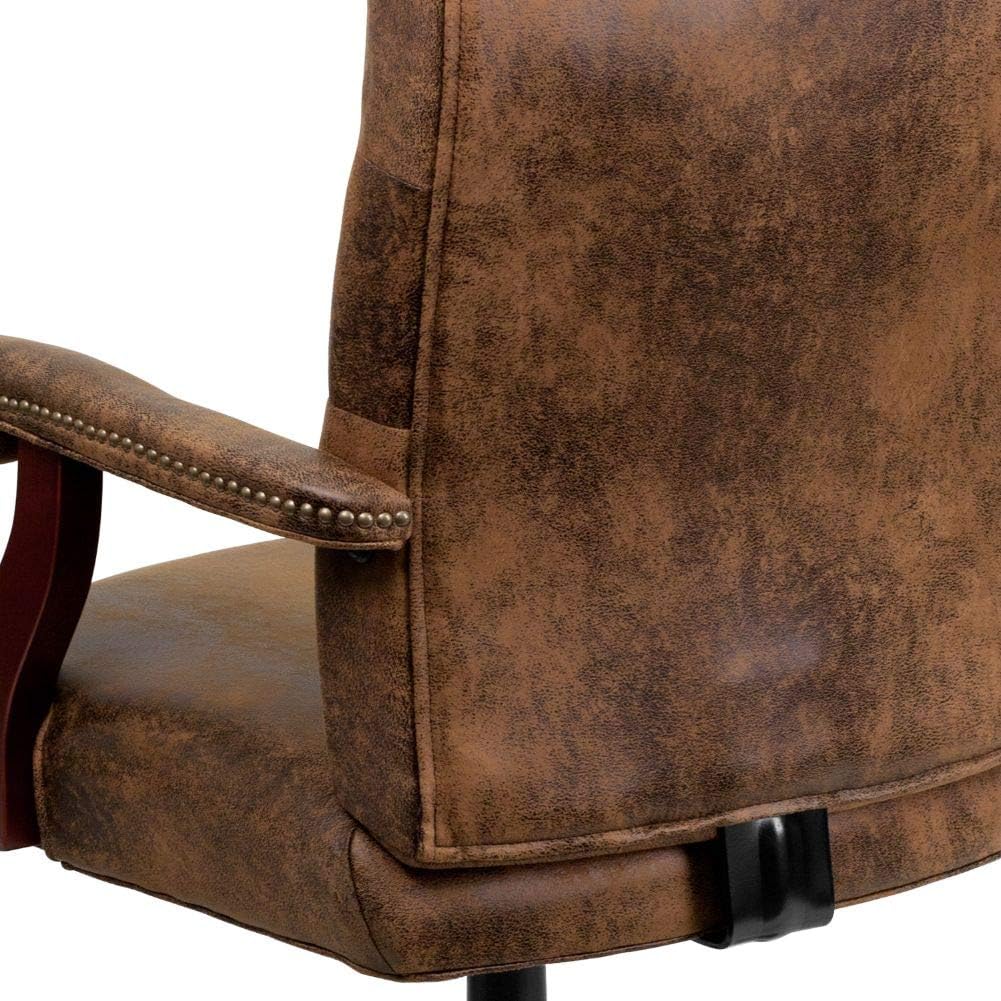 Brown Classic Leatherette Executive Office Chair | Armrest and Revolving Chair | Wooden Chair | Director Chair -