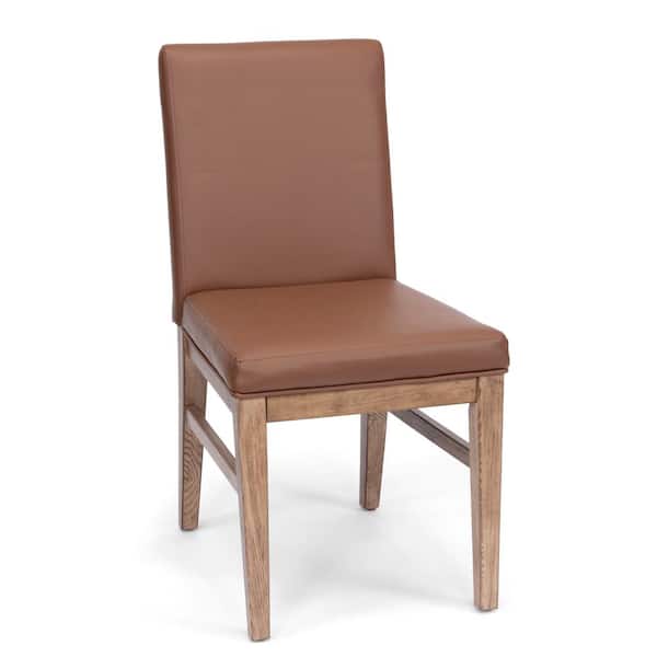 Brown Leatherette with Wooden Base Dining Chairs -