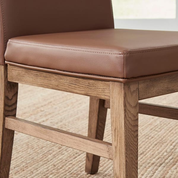 Brown Leatherette with Wooden Base Dining Chairs -